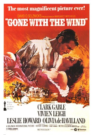 2. Gone With The Wind. <br />Aunque la película fue realizada originalmente en 1939, este poster data de 1966 cuando se re estrenó este clásico del cine.