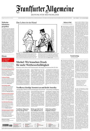 El Franffurter Allgemeine, de Alemania, conserva un estilo de mediados del siglo pasado aunque con una división más marcada.