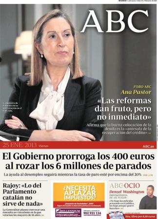 El ABC, de España, apuesta por mezclar su logo con la imagen principal y destacar, además, los titulares.