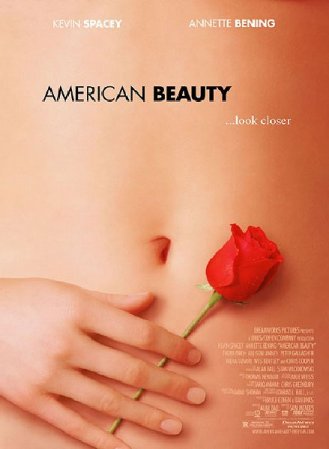 12. American Beauty. <br />Otro buen ejemplo de un afiche efectivo que para lograr su objetivo no necesita mayores textos. La rosa sujetada por una mano adolescente sobre un vientre tierno y joven es más que auspicioso.