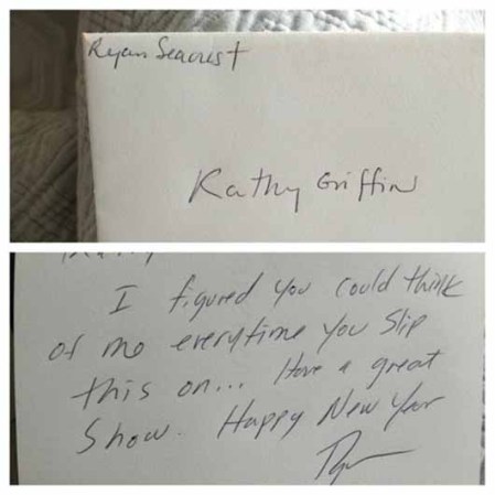 La actriz y comediante Kathy Griffin compartió con sus fans la última nota que le envió el actor Ryan Seacrest en el 2012.