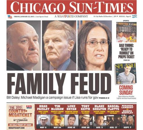 El Chicago Sun-Times, con una estética más sensacionalista, apuesta por la imagen.