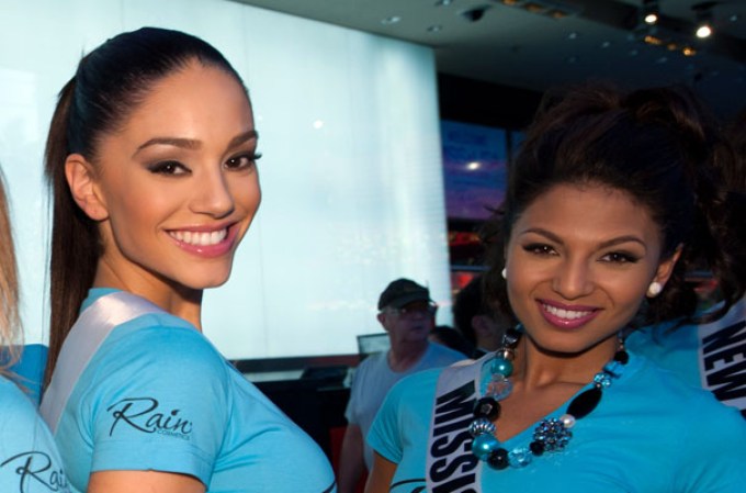 Miss Missouri USA 2013, Ellie Holtman; Miss Vermont USA 2013, Sarah Westbrook; Miss New Jersey USA 2013, Libell Duran; and Miss Mississippi USA 2013, Paromita Mitra; arrive for a meet and greet at The D Hotel in Las Vegas, Nevada on Friday June 7, 2013. They will spend the next week touring, filming, rehearsing, and making new friends while preparing to compete for the coveted Miss USA Diamond Nexus Crown. Tune in to the crowning moment LIVE on NBC starting at 9:00 PM ET on June 16th, 2013 from PH Live.
HO/Miss Universe Organization L.P., LLLP.