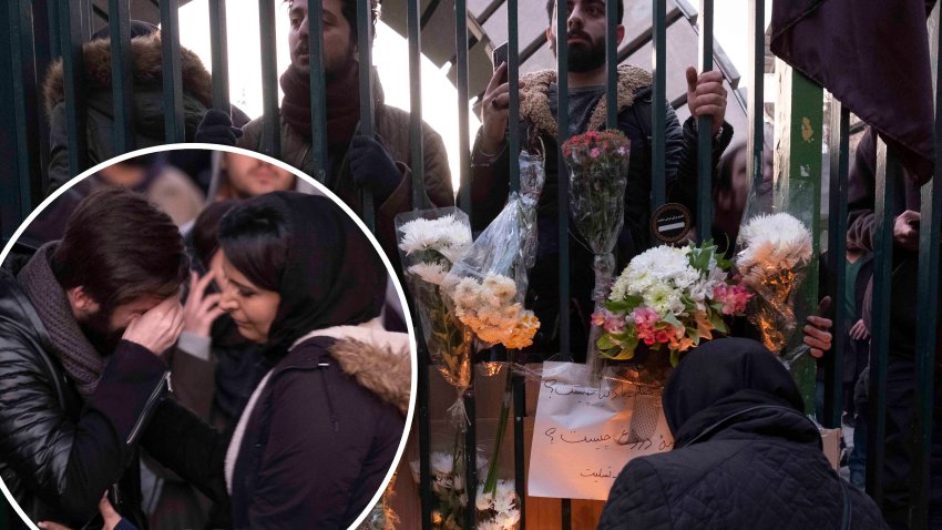Varios iraníes rinden homenaje a las víctimas del avión ucraniano derribado por Irán.
