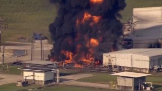 Arkema chemical plant fire in Crosby due to Harvey