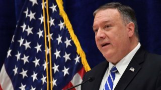 In this Feb. 29, 2020, file photo, U.S. Secretary of State Mike Pompeo addresses the press following the US-Taliban deal signing ceremony in the Qatari capital Doha.