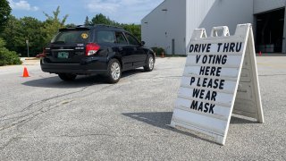 Drive-thru voting was offered at some polling places in Vermont during primary day amid the COVID-19 pandemic.