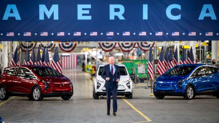 DETROIT, MI – NOVEMBER 17: U.S. President Joe Biden arrives at the General Motors Factory ZERO electric vehicle assembly plant on November 17, 2021 in Detroit, Michigan. Biden was in town to tout the benefits of the infrastructure bill he signed two days ago that allocates $1 trillion for, among other things, adding electric vehicle charging stations around the country as companies like GM retool away from the internal combustion engine.  (Photo by Nic Antaya/Getty Images)