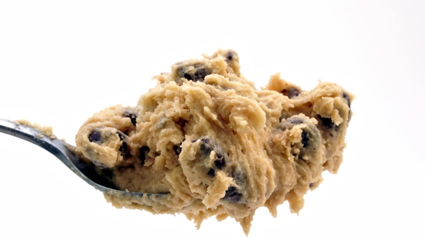 Raw cookie dough on a spoon