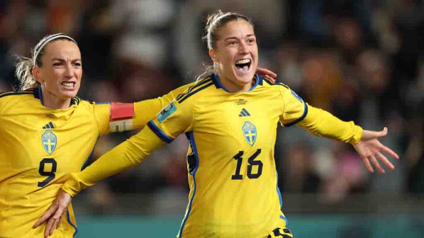 AUCKLAND, NEW ZEALAND – AUGUST 11: Filippa Angeldal of Sweden celebrates after scoring her team’s second goal during the FIFA Women’s World Cup Australia & New Zealand 2023 Quarter Final match between Japan and Sweden at Eden Park on August 11, 2023 in Auckland, New Zealand. (Photo by Jan Kruger – FIFA/FIFA via Getty Images)