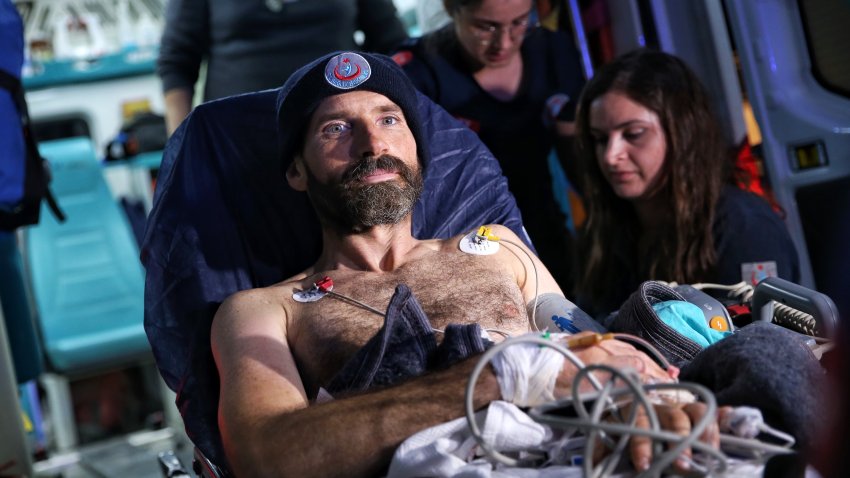 MERSIN, TURKIYE – SEPTEMBER 12: American explorer Mark Dickey, who was trapped underground in a cave, is transported to an ambulance on a stretcher after he was rescued in Mersin, Turkiye on September 12, 2023. Nearly 200 personnel from eight countries took part in the operation led by the Turkish state Disaster and Emergency Management Authority (AFAD) to rescue experienced caver Mark Dickey, 40. Dickey, who reportedly is in good health after treatment for what is believed to be stomach bleeding, is under medical supervision.