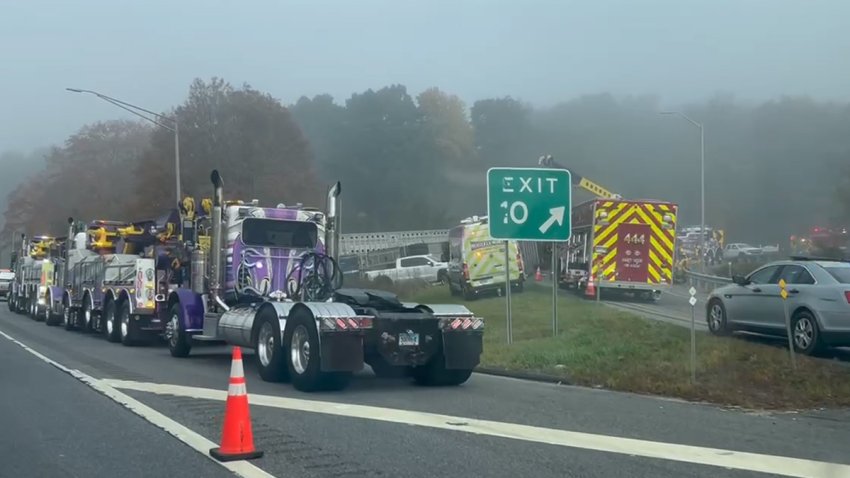 A rruck carrying cows rolled over on Interstate 84 in Newtown and several cows have died.