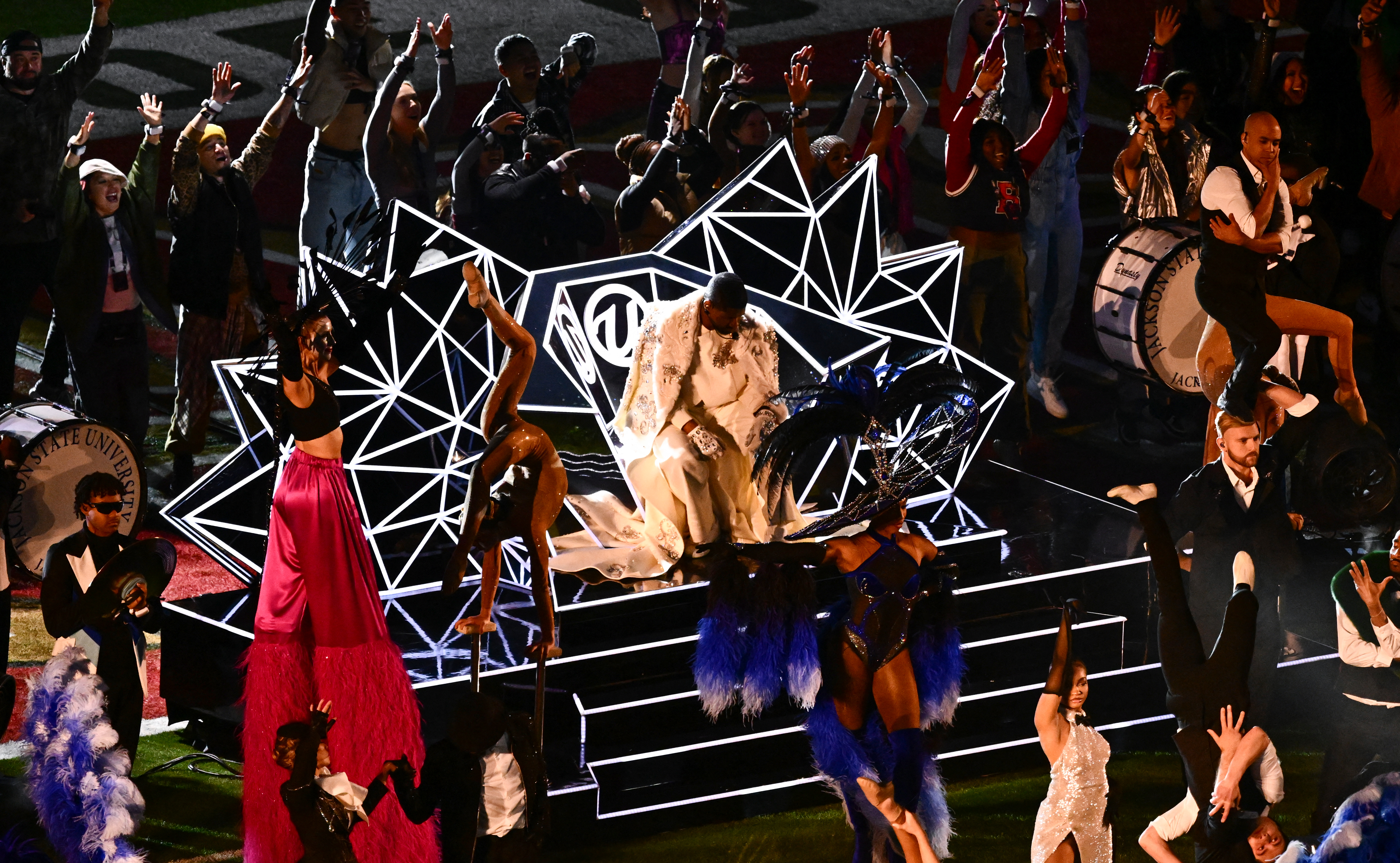 Usher performs during the halftime show of Super Bowl LVIII in Las Vegas, Nevada, Feb. 11, 2024.