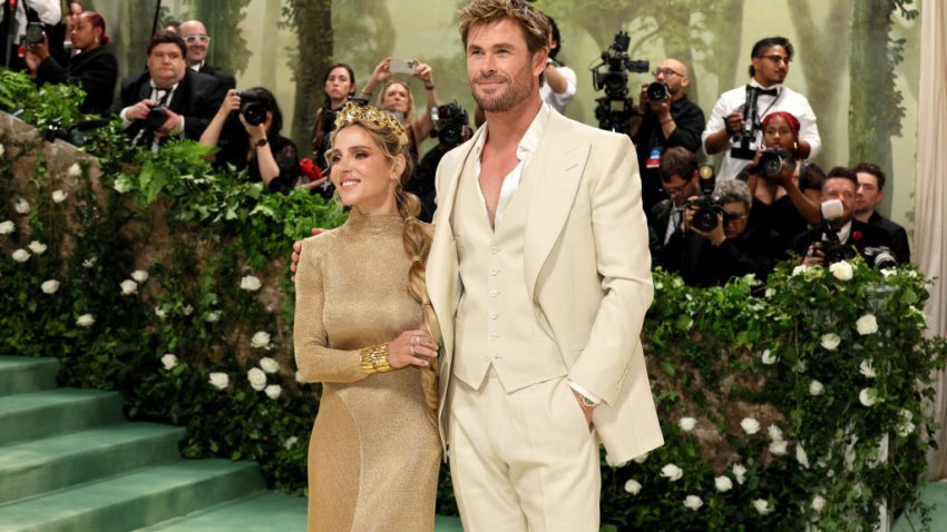 NEW YORK, NEW YORK – MAY 06: (L-R) Elsa Pataky and Chris Hemsworth attend The 2024 Met Gala Celebrating “Sleeping Beauties: Reawakening Fashion” at The Metropolitan Museum of Art on May 06, 2024 in New York City. (Photo by Dia Dipasupil/Getty Images)