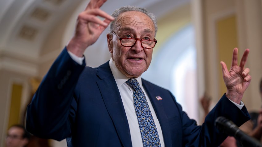 Senate Majority Leader Chuck Schumer, D-N.Y., speaks to reporters about a vote to protect rights for access to in vitro fertilization to achieve pregnancy, at the Capitol in Washington, Wednesday, June 12, 2024.