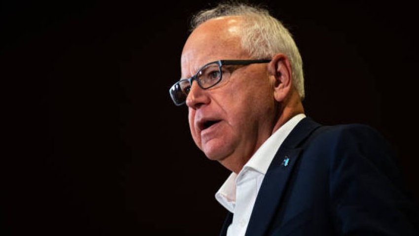 Minnesota Governor Tim Walz speaks during a press conference regarding new gun legislation at the Bloomington City Hall on August 1, 2024 in Bloomington, Minnesota. Stephen Maturen/Getty Images