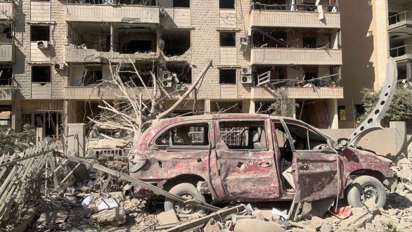 This picture shows the aftermath of an overnight Israeli airstrike that targeted Beirut’s southern suburbs on October 25, 2024, amid the ongoing war between Israel and Hezbollah. (Photo by AFP) (Photo by -/AFP via Getty Images)