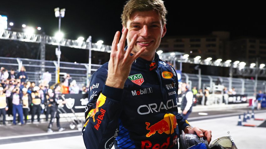 LAS VEGAS, NEVADA – NOVEMBER 23: 2024 F1 World Drivers Champion Max Verstappen of the Netherlands and Oracle Red Bull Racing celebrates in parc ferme during the F1 Grand Prix of Las Vegas at Las Vegas Strip Circuit on November 23, 2024 in Las Vegas, Nevada. (Photo by Mark Thompson/Getty Images)