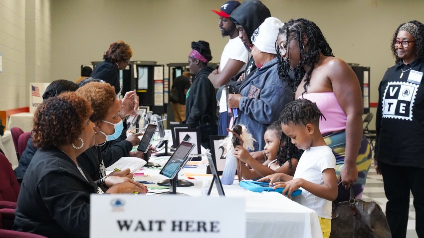 ATLANTA, GEORGIA – NOVEMBER 5: Voters line up to cast their ballots at the C.T. Martin polling location on November 5, 2024 in Atlanta, Georgia. Americans cast their ballots today in the presidential race between Republican nominee former President Donald Trump and Democratic nominee Vice President Kamala Harris, as well as multiple state elections that will determine the balance of power in Congress. (Photo by Megan Varner/Getty Images)