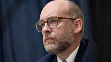 Russell Vought, U.S. President Donald Trump's nominee to be director of the Office of Management and Budget (OMB), listens during a Senate Budget Committee confirmation hearing in Washington, D.C., U.S., on Wednesday, June 3, 2020. Vought defended the administration's response to the coronavirus and downplayed President Donald Trump's threat to pull funds from Nevada over its use of mail-in ballots at a hearing yesterday on his nomination to be permanent director. Photographer: Andrew Harrer/Bloomberg via Getty Images