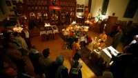 Participants gather for the church service at St. Vladimir Russian Orthodox Church where today is the start of Christmas.
 Tuesday, Jan. 6, 2009, in Houston. ( Michael Paulsen / Chronicle ) (Photo by Michael Paulsen/Houston Chronicle via Getty Images)