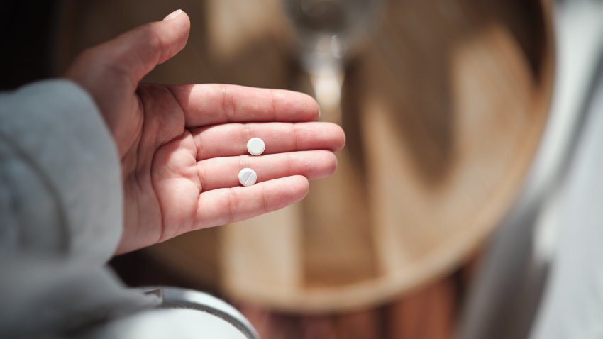 Morning after pill. Hand holding pills, close up cropped image. Emergency Contraception