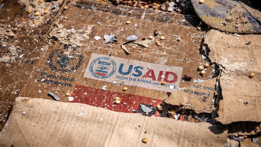 TOPSHOT – A USAID logo is visible on a box amid the scattered remains of boxes and materials left behind by looters after widespread vandalism and looting following clashes at the World Food Programme (WFP) warehouse in Bukavu on February 21, 2025. Congolese President Felix Tshisekedi is on a quest for support as war in the east rages, but has so far returned empty-handed from trips abroad while anxiety mounts at home.
Tshisekedi recently visited Angola and attended a security conference in Munich without making a clear diplomatic breakthrough, after Rwanda-backed M23 fighters seized control of two major eastern cities in the Democratic Republic of Congo. (Photo by Luis TATO / AFP) (Photo by LUIS TATO/AFP via Getty Images)