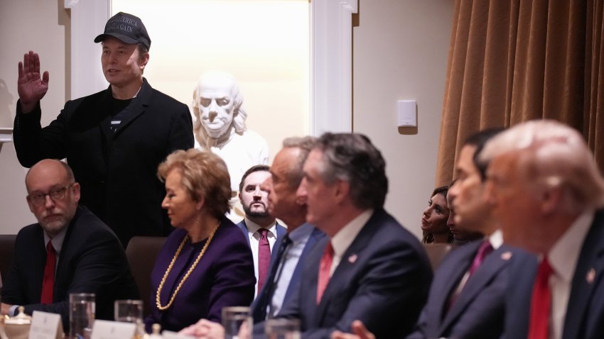 WASHINGTON, DC – FEBRUARY 26: Tesla and SpaceX CEO Elon Musk, head of the Department of Government Efficiency (DOGE), delivers remarks during a Cabinet meeting held by U.S. President Donald Trump at the White House on February 26, 2025 in Washington, DC. Trump is holding the first Cabinet meeting of his second term. (Photo by Andrew Harnik/Getty Images)