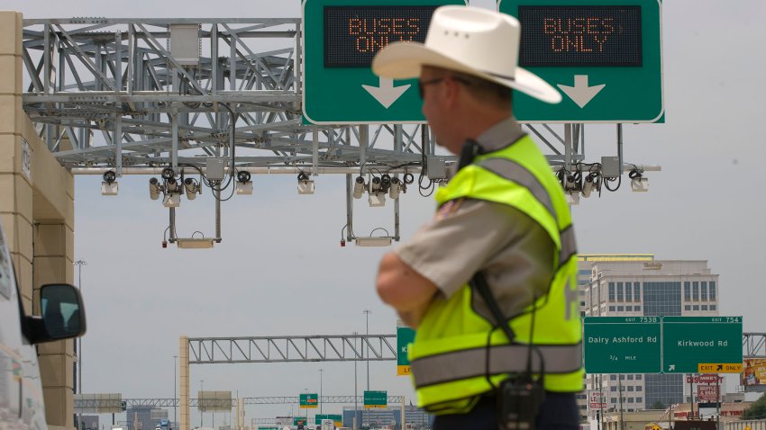 Steven Rucker with HCTRA’s “PEAT” (Patron Emergency Assistant Team) program, stands near an electronic toll collection booth during a media tour of the HCTRA’s (Harris County Toll Road Authority) “Katy Managed Lanes” which will open for solo drivers on 4/18/2009, Wednesday, April 15, 2009, in Houston.
 ( James Nielsen / Chronicle ) (Photo by James Nielsen/Houston Chronicle via Getty Images)