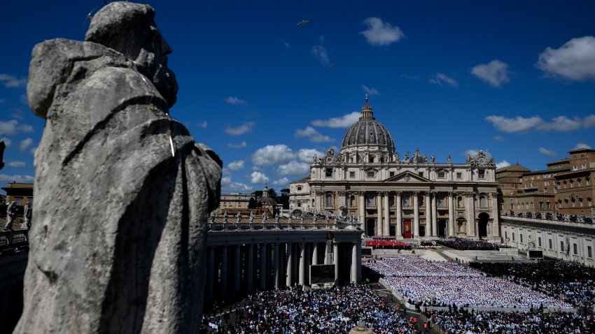VATICAN CITY, VATICAN – APRIL 26: A general view during the funeral of Pope Francis in St. Peter’s Square on April 26, 2025 in Vatican City, Vatican. Pope Francis died on April 21st at the age of 88. Born in Argentina as Jorge Mario Bergoglio, he was the first Latin American and the first Jesuit to become Pope when elected in 2013. Taking the name Francis after St Francis of Assisi, he promoted a more humble version of the papacy than many of his predecessors. He will be buried outside of the Vatican in a simple wooden coffin at the Basilica Santa Maria Maggiore. (Photo by Antonio Masiello/Getty Images)