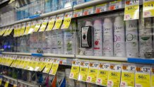 Locked up deodorant to prevent shoplifting are seen at a Duane Reade drugstore and pharmacy on August 24, 2023 in New York City. Major retailers Walmart and Target, drugstore chains CVS and Walgreens, as well as home improvement firm Home Depot and footwear seller Foot Locker are among those to have reported more thefts -- including violent incidents -- in their latest earnings results. (Photo by ANGELA WEISS / AFP) (Photo by ANGELA WEISS/AFP via Getty Images)