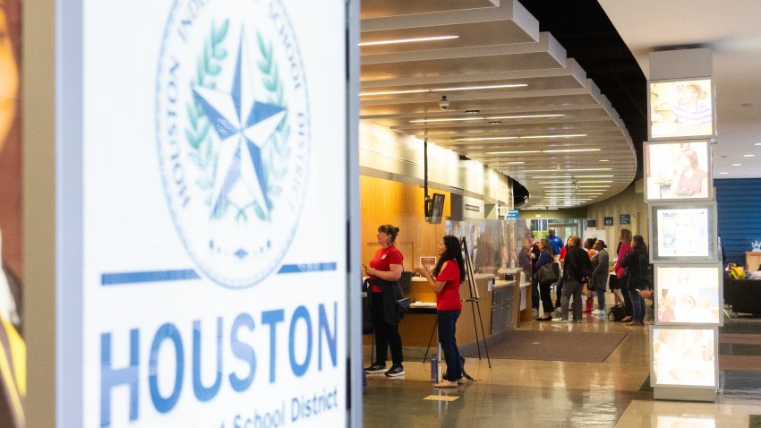 HOUSTON, TEXAS – MARCH 21: People wait to speak during a Houston ISD Board of Managers meeting at the Hattie Mae White Educational Support Center, Thursday, March 21, 2024, in Houston. 150 people signed up to speak at the meeting. (Jason Fochtman/Houston Chronicle via Getty Images)