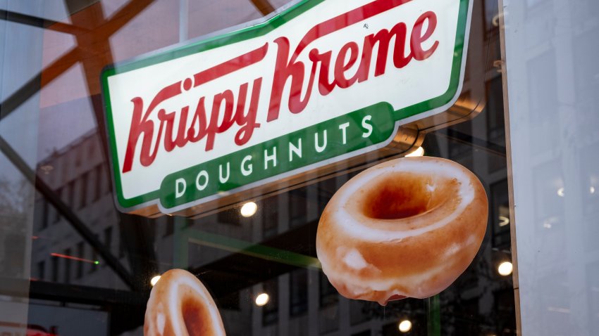Krispy Kreme store logo and window on 9th January 2026 in London, United Kingdom. Krispy Kreme, previously known as Krispy Kreme Doughnuts, Inc is an American multinational doughnut company and coffeehouse chain. (photo by Mike Kemp/In Pictures via Getty Images)