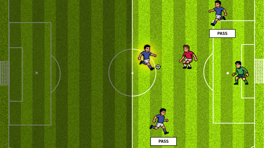 cartoon soccer field with players
