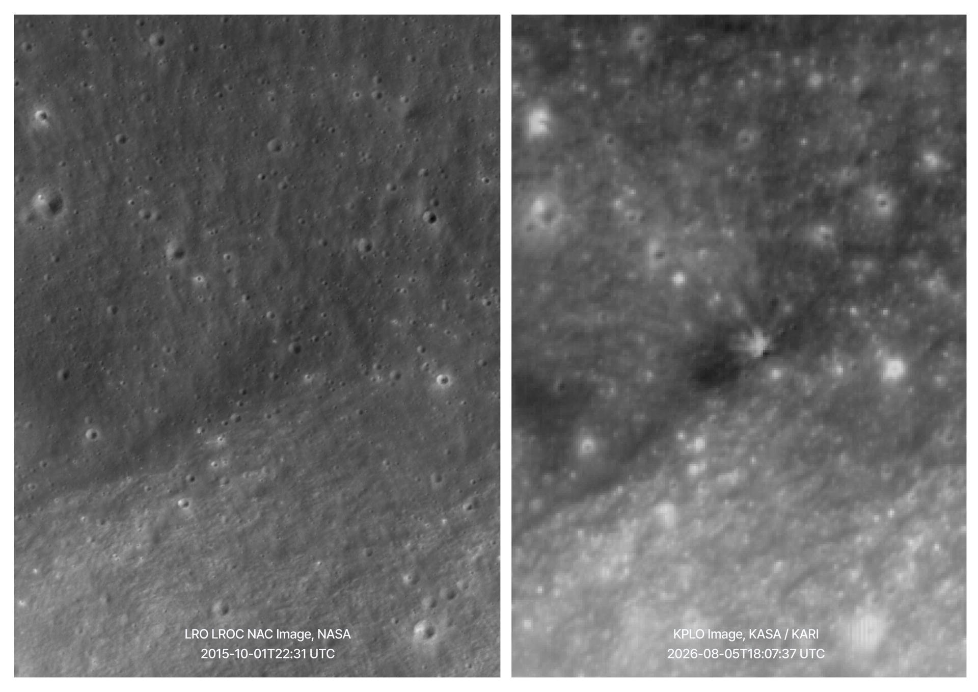 Antes y después: mira las fotos del impacto del cohete de SpaceX en la Luna