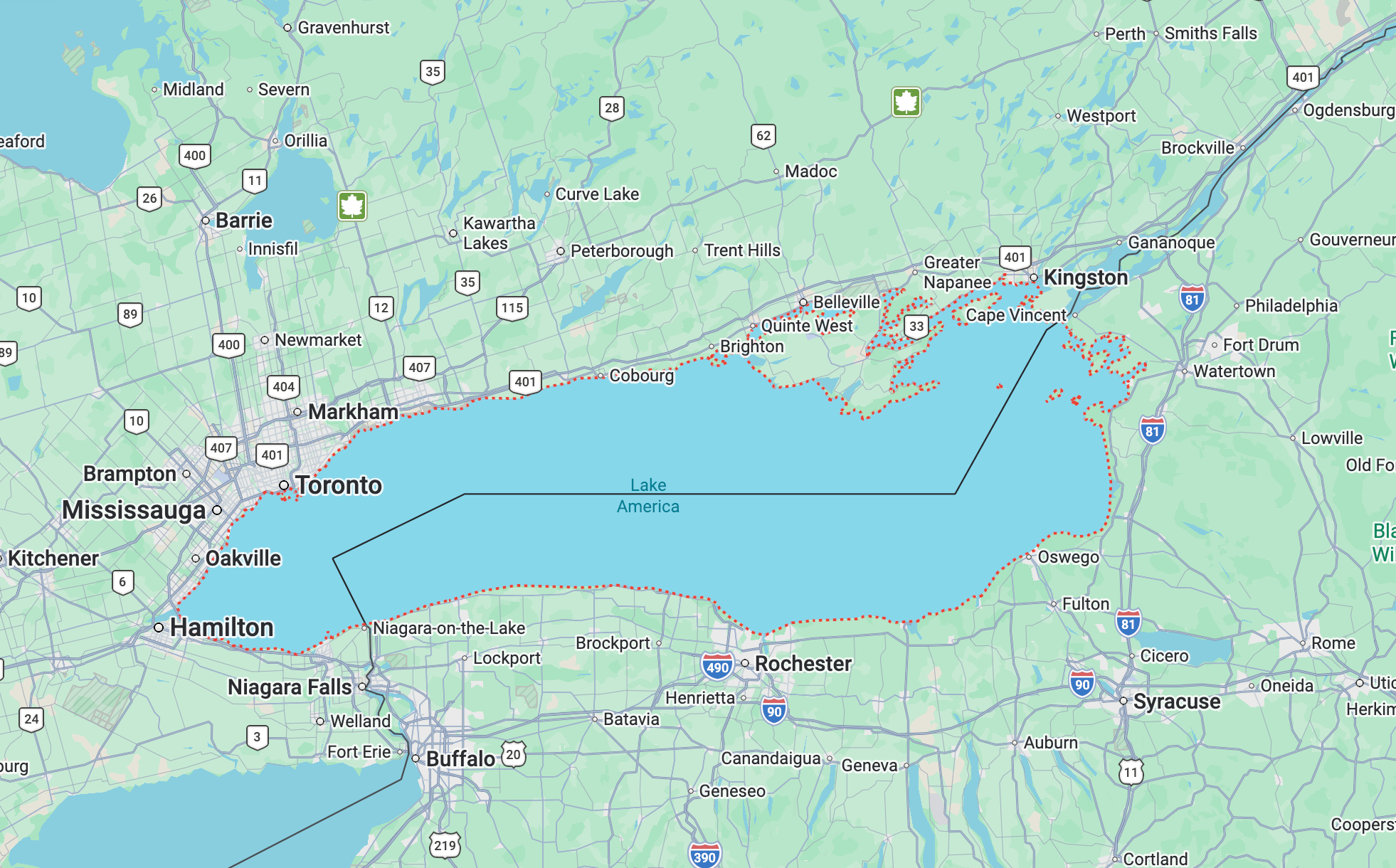 Google Maps cambia el nombre del lago Ontario por lago América para usuarios de EEUU