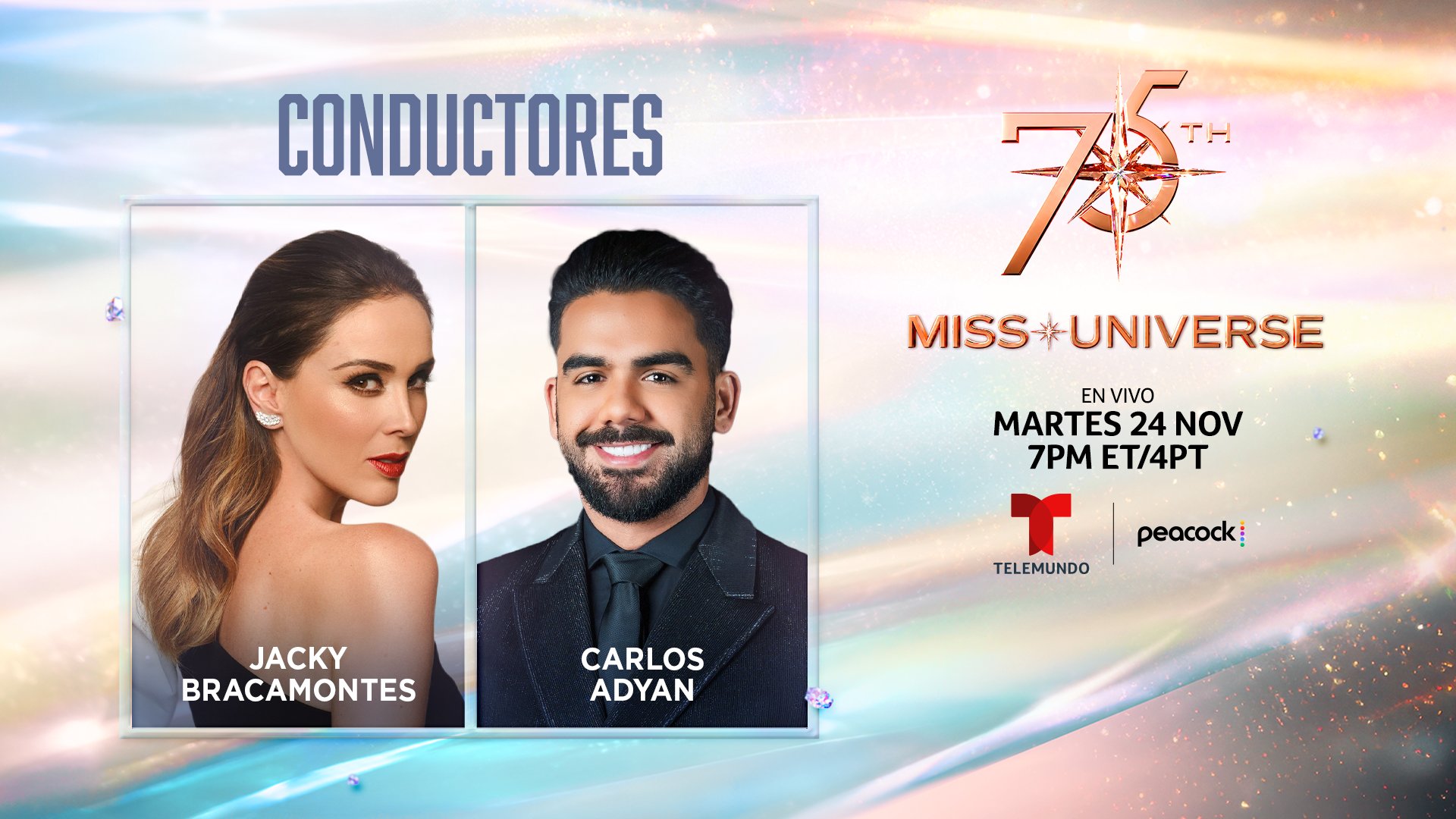 Jacky Bracamontes y Carlos Adyan conducirán Miss Universe el 24 de noviembre por Telemundo