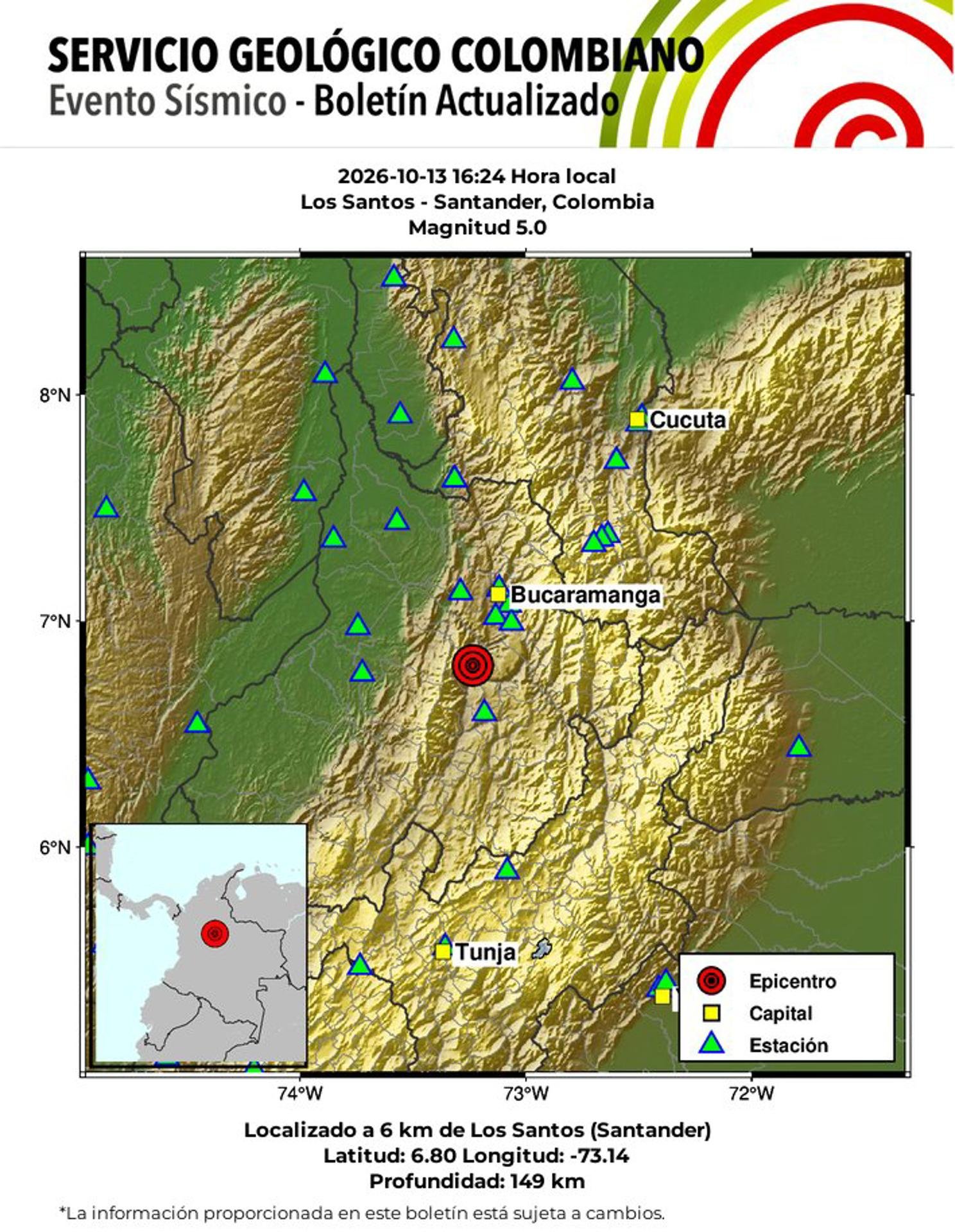 Un sismo de magnitud 5.0 sacude el noreste de Colombia